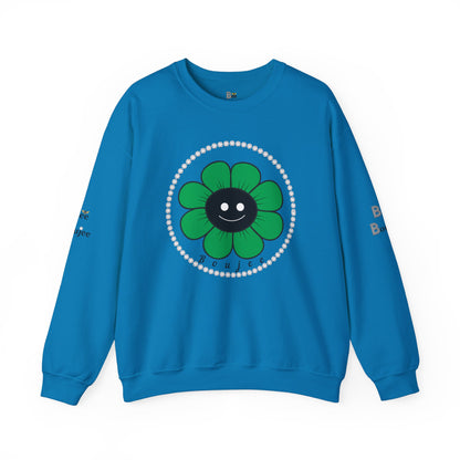 Boujee Flower Smiley Face Green Black - Heavy Blend™ Light Colors Crewneck Sweatshirt