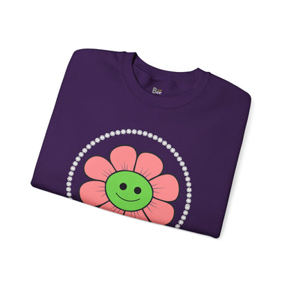 Boujee Flower Smiley Face Pink Green - Heavy Blend™ Dark Colors Crewneck Sweatshirt