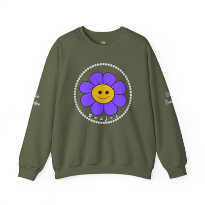 Boujee Flower Smiley Face Purple Gold - Heavy Blend™ Dark Colors Crewneck Sweatshirt