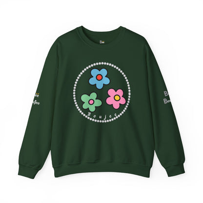 Boujee Mini Flowers Blue Green Pink - Heavy Blend™ Dark Colors Crewneck Sweatshirt