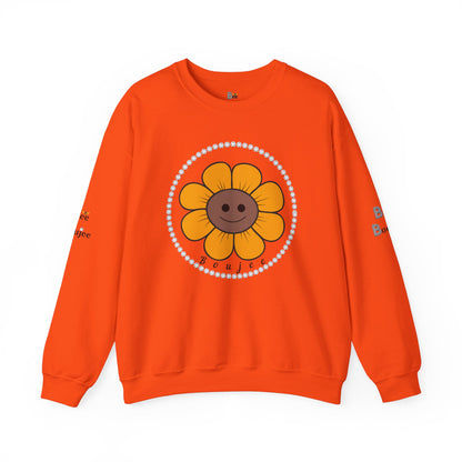 Boujee Flower Smiley Face Gold Brown - Heavy Blend™ Light Colors Crewneck Sweatshirt
