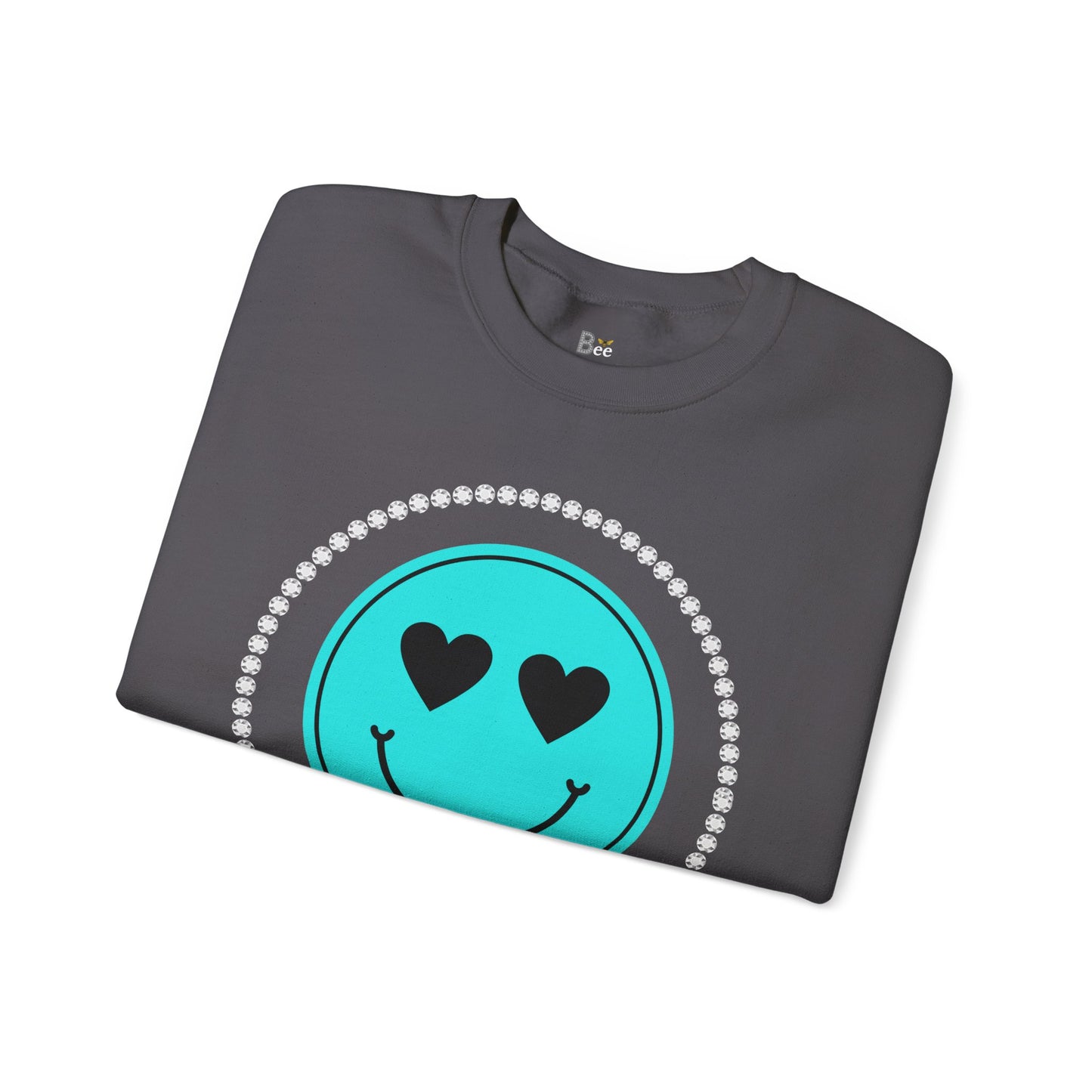 Bee Boujee - Boujee Smiley Face Turquoise in Diamonds Heavy Blend™ Dark Colors Crewneck Sweatshirt