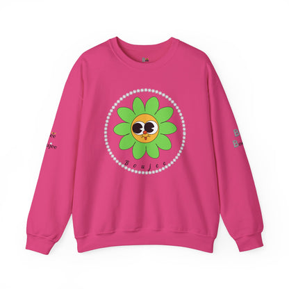 Boujee Flower Smiley Face Green Gold Wide-Eyed - Heavy Blend™ Light Colors Crewneck Sweatshirt