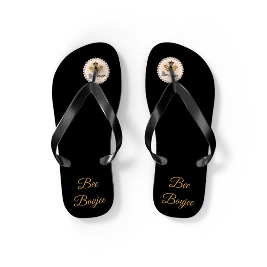 Bee Boujee Crowned-Bee Flip-Flops (Black & Gold) - SMALL