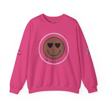 Boujee Smiley Face Heart Eyes Brown - Heavy Blend™ Light Colors Crewneck Sweatshirt