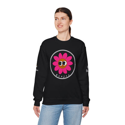 Boujee Flower Smiley Face Pink Brown Wide-Eyed - Heavy Blend™ Dark Colors Crewneck Sweatshirt