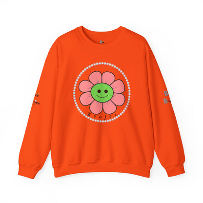 Boujee Flower Smiley Face Pink Green - Heavy Blend™ Light Colors Crewneck Sweatshirt