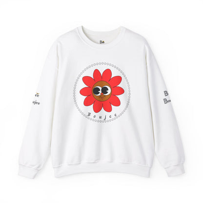 Boujee Flower Smiley Face Red Brown Wide-Eyed - Heavy Blend™ Light Colors Crewneck Sweatshirt