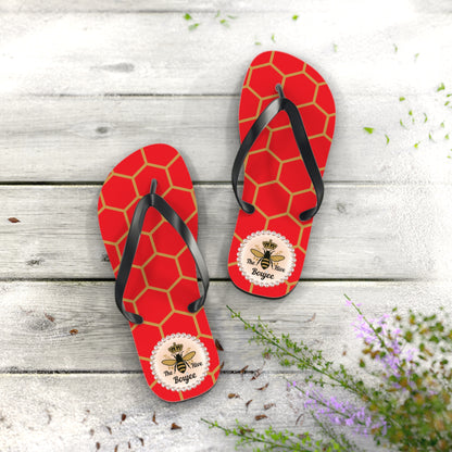The Boujee Hive Flip Flops - RED Golden Honeycomb - LARGE