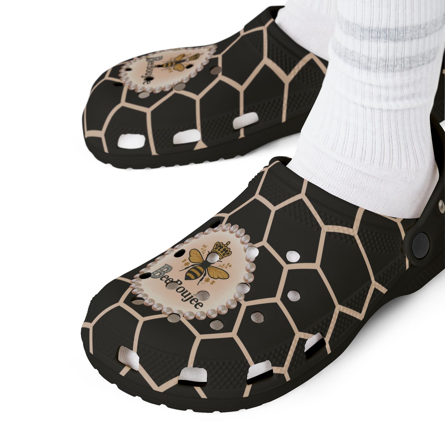 Bee Boujee Peach Honeycomb Clogs with Charms