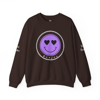 Boujee Smiley Face Purple Heart Eyes Yellow - Heavy Blend™ Dark Colors Crewneck Sweatshirt