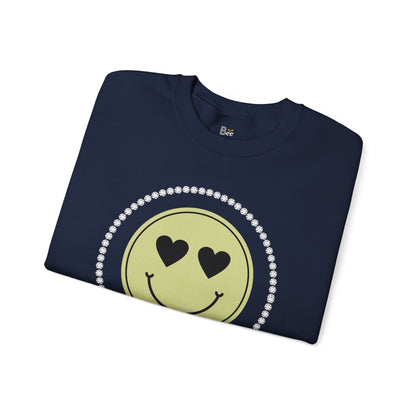 Boujee Smiley Face Beige Heart Eyes - Heavy Blend™ Dark Colors Crewneck Sweatshirt