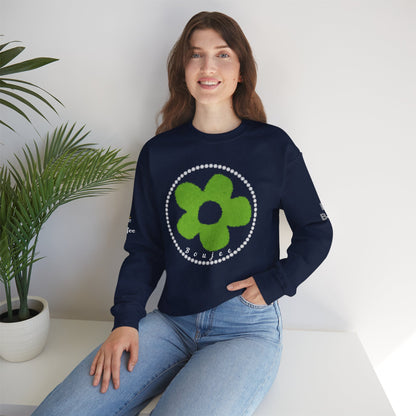 Boujee Fuzzy Green Flower- Heavy Blend™ Dark Colors Crewneck Sweatshirt