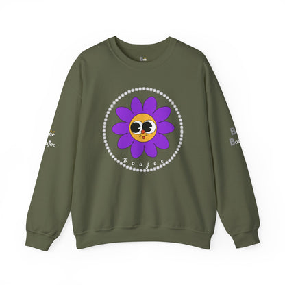 Boujee Flower Smiley Face Purple Gold Wide-Eyed - Heavy Blend™ Dark Colors Crewneck Sweatshirt