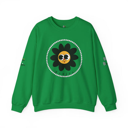 Boujee Flower Smiley Face Black Gold Wide-Eyed - Heavy Blend™ Light Colors Crewneck Sweatshirt