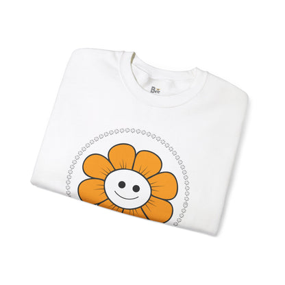 Boujee Flower Smiley Face Gold White - Heavy Blend™ Light Colors Crewneck Sweatshirt