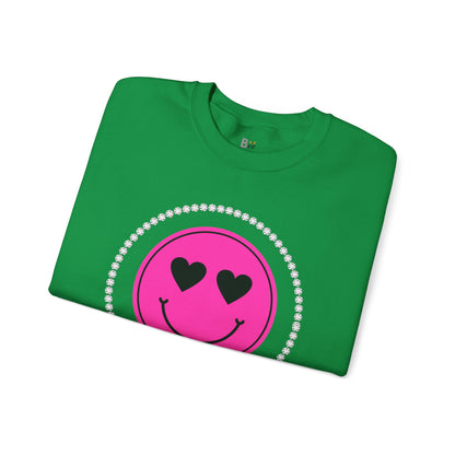 Boujee Smiley Face Heart Eyes Pink - Heavy Blend™ Light Colors Crewneck Sweatshirt