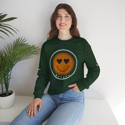 Boujee Smiley Face Brown Heart Eyes - Heavy Blend™ Dark Colors Crewneck Sweatshirt