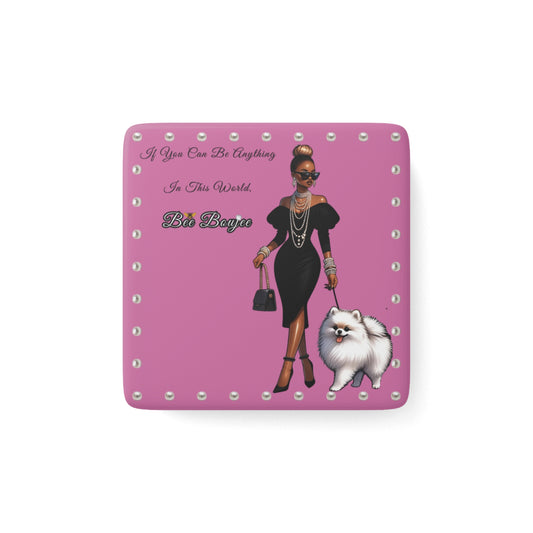 Bee Boujee in PEARLS - Porcelain Magnet, Square PINK