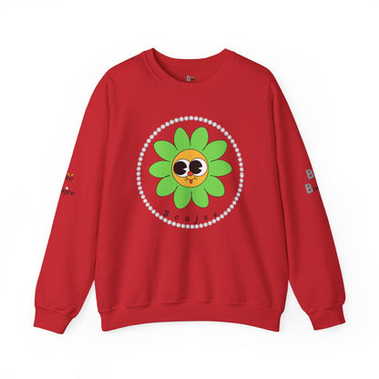 Boujee Flower Smiley Face Green Gold Wide-Eyed - Heavy Blend™ Light Colors Crewneck Sweatshirt
