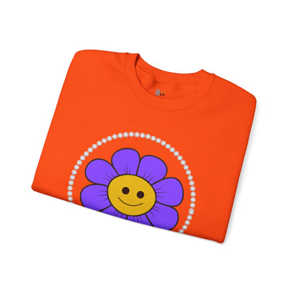 Boujee Flower Smiley Face Purple Gold - Heavy Blend™ Light Colors Crewneck Sweatshirt