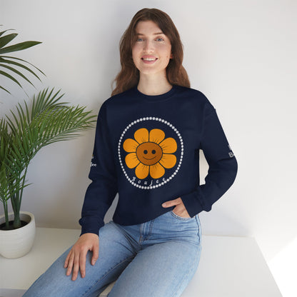 Boujee Flower Smiley Face Gold Light Brown - Heavy Blend™ Dark Colors Crewneck Sweatshirt
