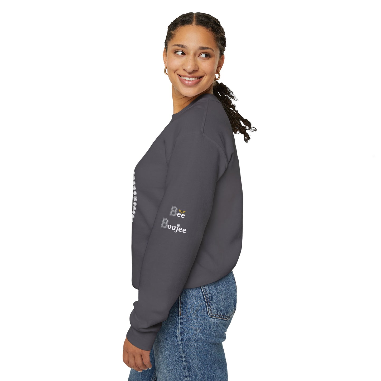 Bee Boujee - Boujee Smiley Face Turquoise in Diamonds Heavy Blend™ Dark Colors Crewneck Sweatshirt