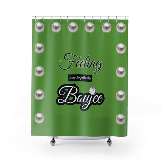 Feeling Boujee - Shower Curtain GREEN with PEARLS