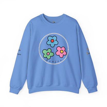 Boujee Mini Flowers Blue Pink Green - Heavy Blend™ Light Colors Crewneck Sweatshirt