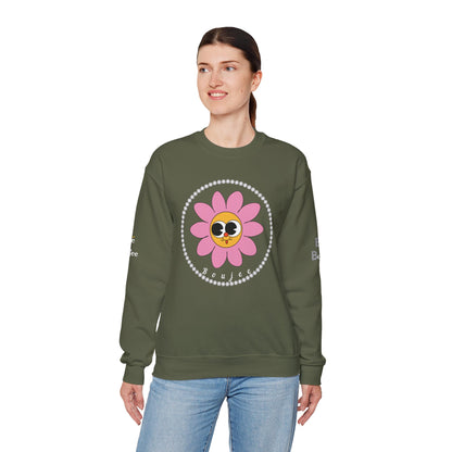 Boujee Flower Smiley Face Pink Gold Wide-Eyed - Heavy Blend™ Dark Colors Crewneck Sweatshirt