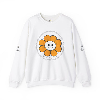 Boujee Flower Smiley Face Gold White - Heavy Blend™ Light Colors Crewneck Sweatshirt
