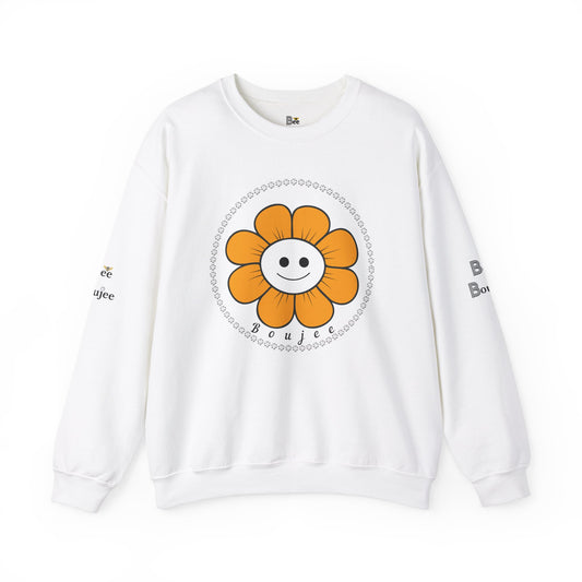 Boujee Flower Smiley Face Gold White - Heavy Blend™ Light Colors Crewneck Sweatshirt