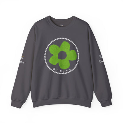Boujee Fuzzy Green Flower- Heavy Blend™ Dark Colors Crewneck Sweatshirt