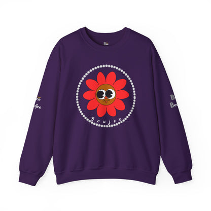 Boujee Flower Smiley Face Red Brown Wide-Eyed - Heavy Blend™ Dark Colors Crewneck Sweatshirt