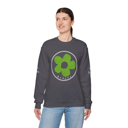 Boujee Fuzzy Green Flower- Heavy Blend™ Dark Colors Crewneck Sweatshirt