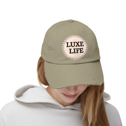 Luxe Life - Distressed Pearl-Emblem Cap
