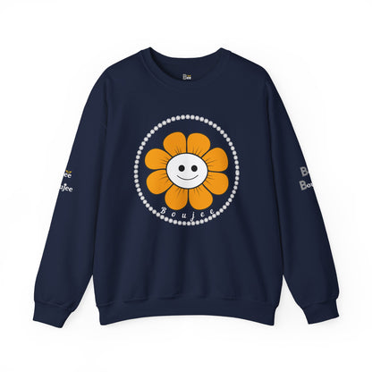 Boujee Flower Smiley Face Gold White - Heavy Blend™ Dark Colors Crewneck Sweatshirt