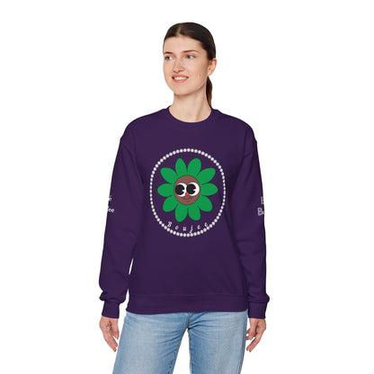 Boujee Flower Smiley Face Green Brown Wide-Eyed - Heavy Blend™ Dark Colors Crewneck Sweatshirt