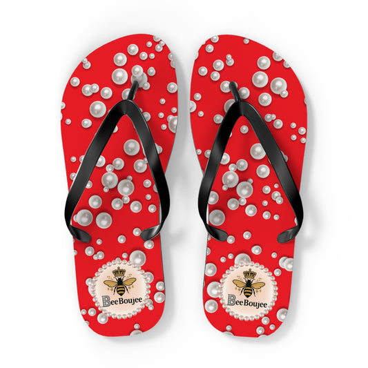 Bee Boujee Flip Flops - RED in Sea of Pearls - EXTRA LARGE