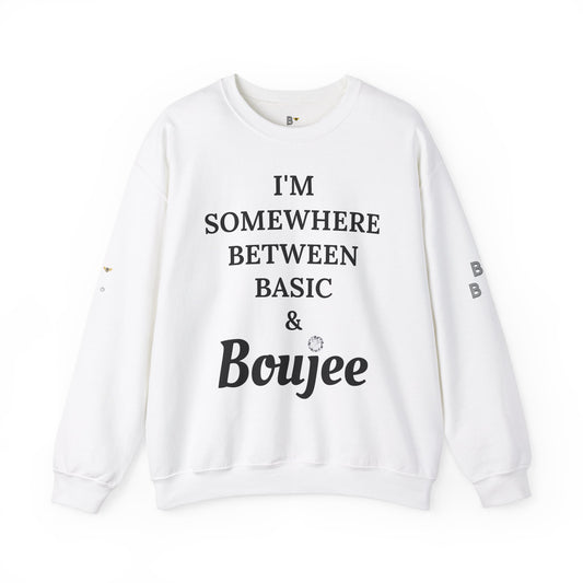 I'm Somewhere Between Basic & Boujee - Heavy Blend™ Light Colors Crewneck Sweatshirt