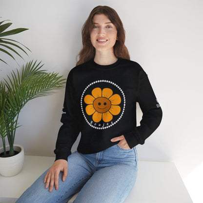 Boujee Flower Smiley Face Gold Light Brown - Heavy Blend™ Dark Colors Crewneck Sweatshirt