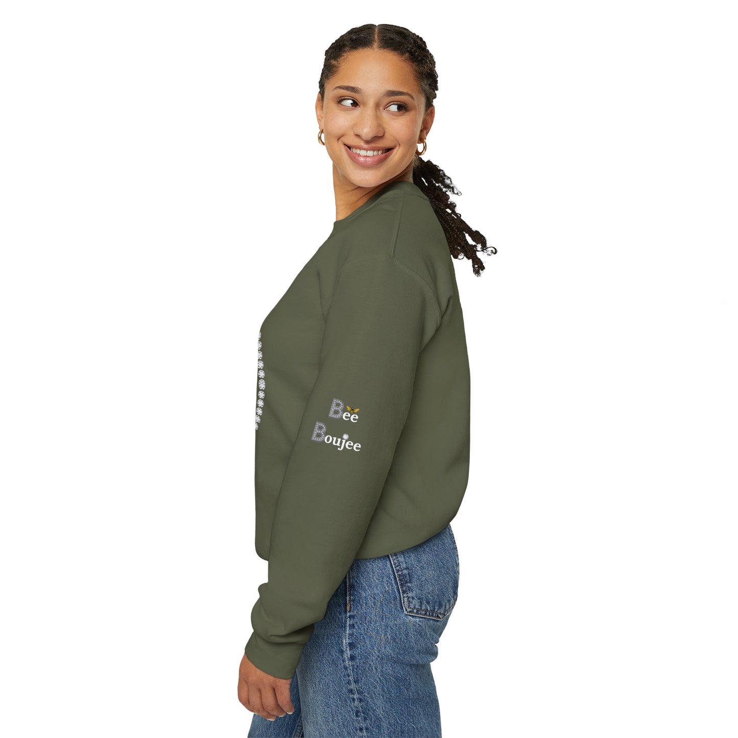 Bee Boujee - Boujee Smiley Face Turquoise in Diamonds Heavy Blend™ Dark Colors Crewneck Sweatshirt