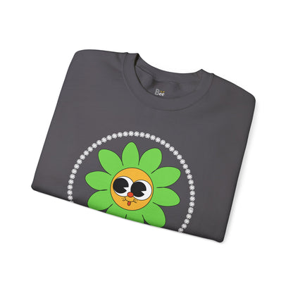 Boujee Flower Smiley Face Green Gold Wide-Eyed - Heavy Blend™ Dark Colors Crewneck Sweatshirt