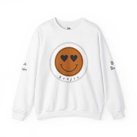 Boujee Smiley Face Heart Eyes Brown - Heavy Blend™ Light Colors Crewneck Sweatshirt