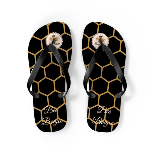 Bee Boujee Golden Honeycomb Flip-Flops (Black & Gold) - MEDIUM