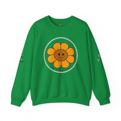 Boujee Flower Smiley Face Gold Light Brown - Heavy Blend™ Light Colors Crewneck Sweatshirt