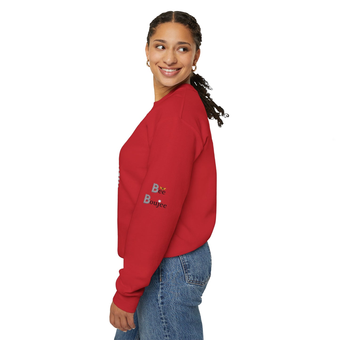 Boujee Flower Smiley Face Gold Tan - Heavy Blend™ Light Colors Crewneck Sweatshirt