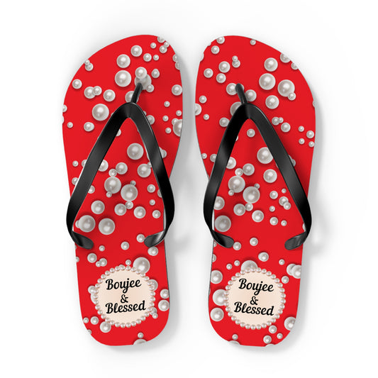 Boujee & Blessed Flip Flops - RED in Sea of Pearls - EXTRA LARGE