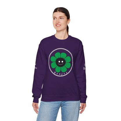 Boujee Flower Smiley Face Green Black - Heavy Blend™ Dark Colors Crewneck Sweatshirt