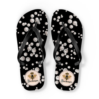 Bee Boujee Flip Flops - BLACK in Sea of Pearls - EXTRA LARGE